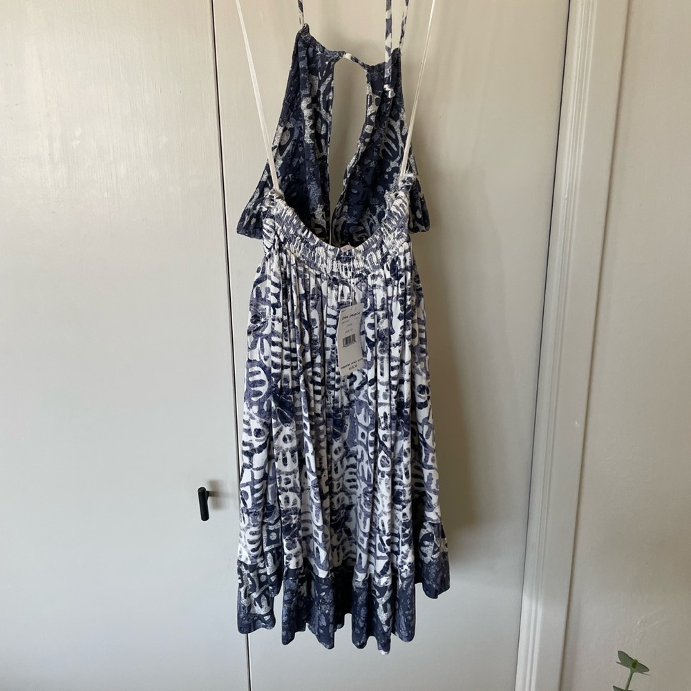Free People NWT XS Blue White Halter Backless Ruffle Mini Summer Dress - Picture 7 of 7